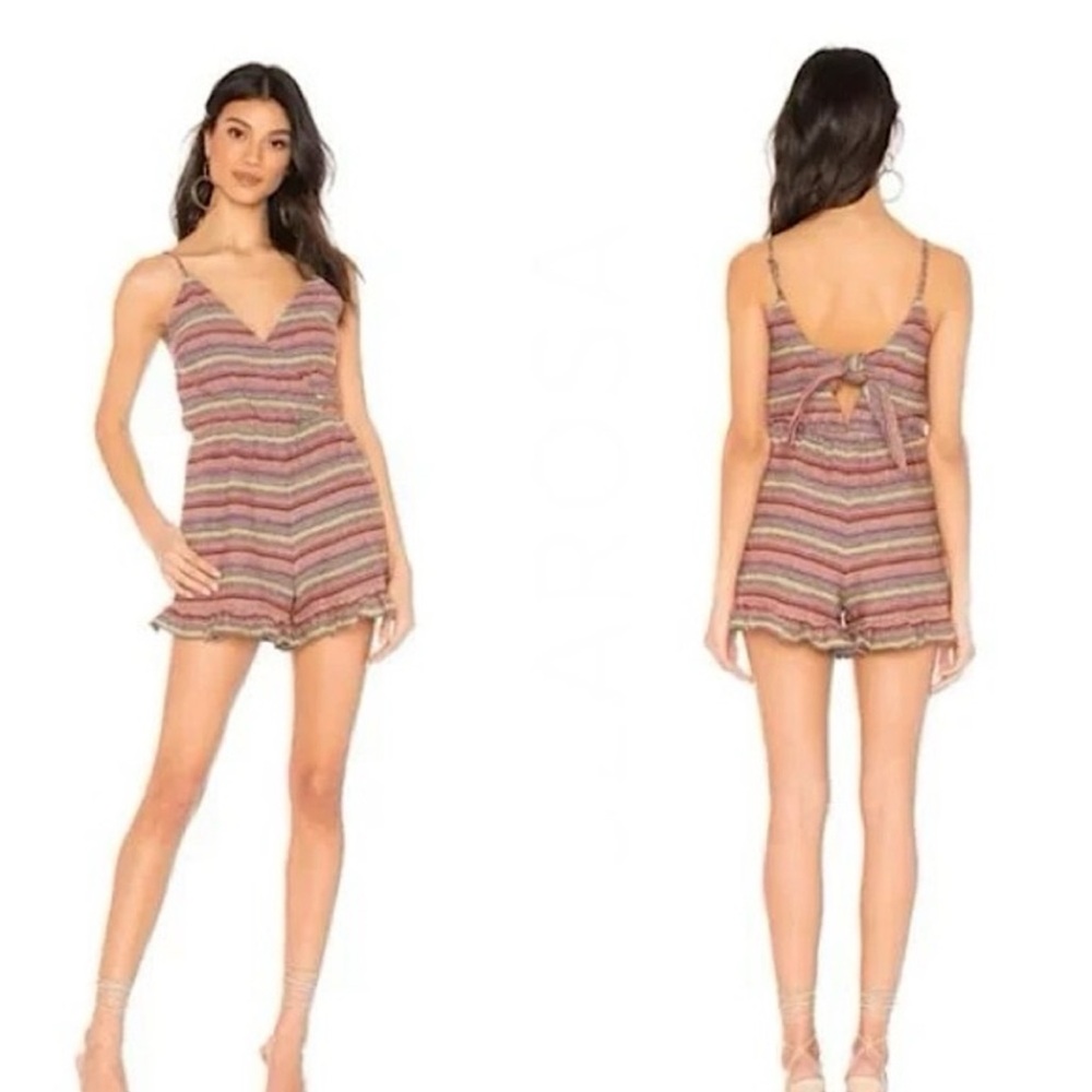 Revolve Tularosa Amelia Cutout Back Ruffle Striped Romper Pink Yellow size Small